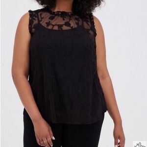 Torrid Deep Black Floral Embroidered‎ Mock Neck Top Size 6X